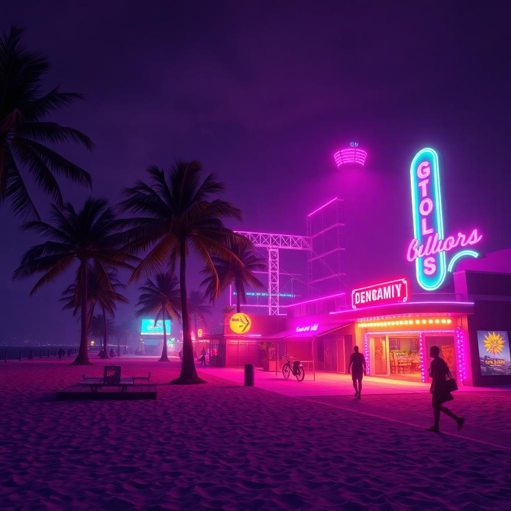 GTA 6 countdown — neon beachfront city scene